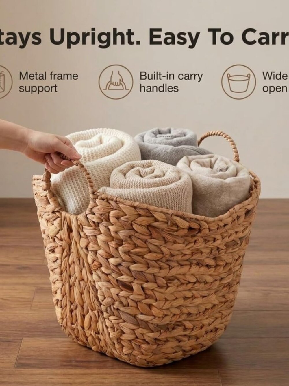 ML-4002 Tall Water Hyacinth Wicker Basket with Handles | Natural, Brown, Natural - Picture 3 of 11